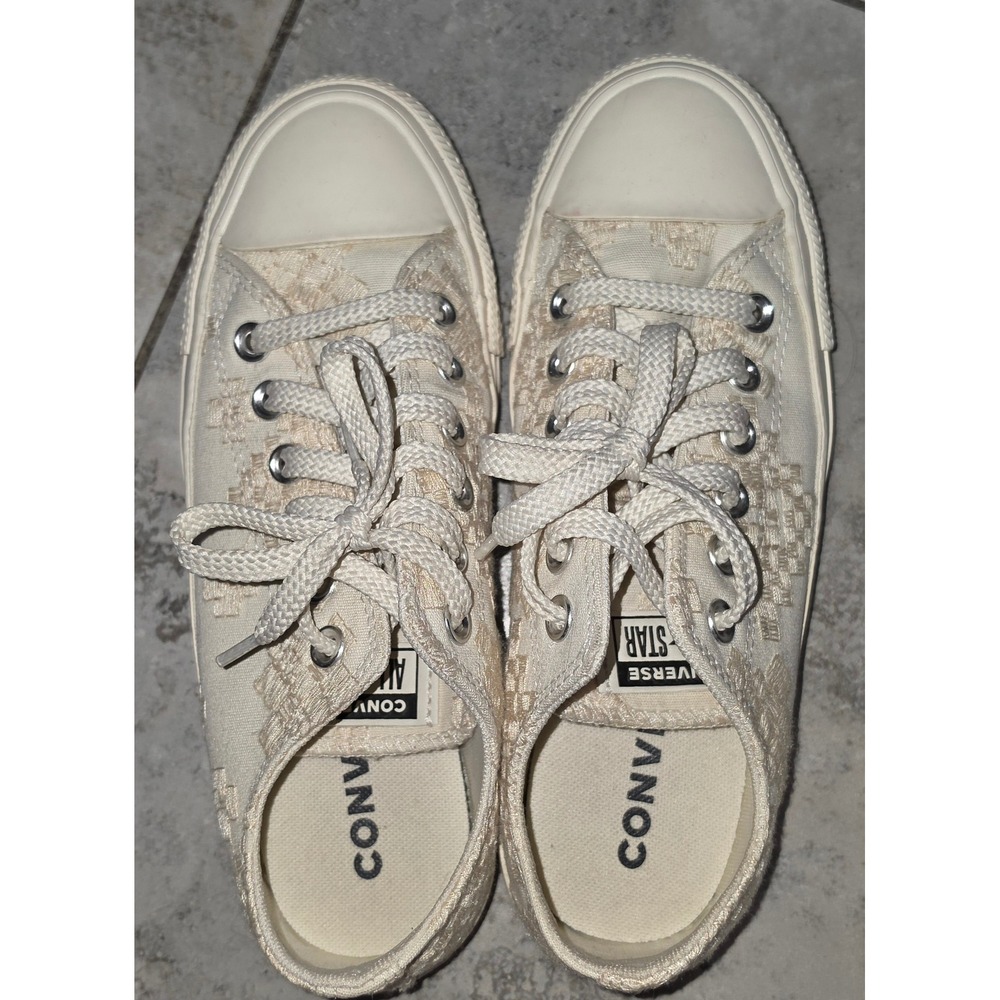 Converse Chuck Taylor All Star Low Cream Beige Embroidered A02227F Womens 6.5 - Picture 2 of 8